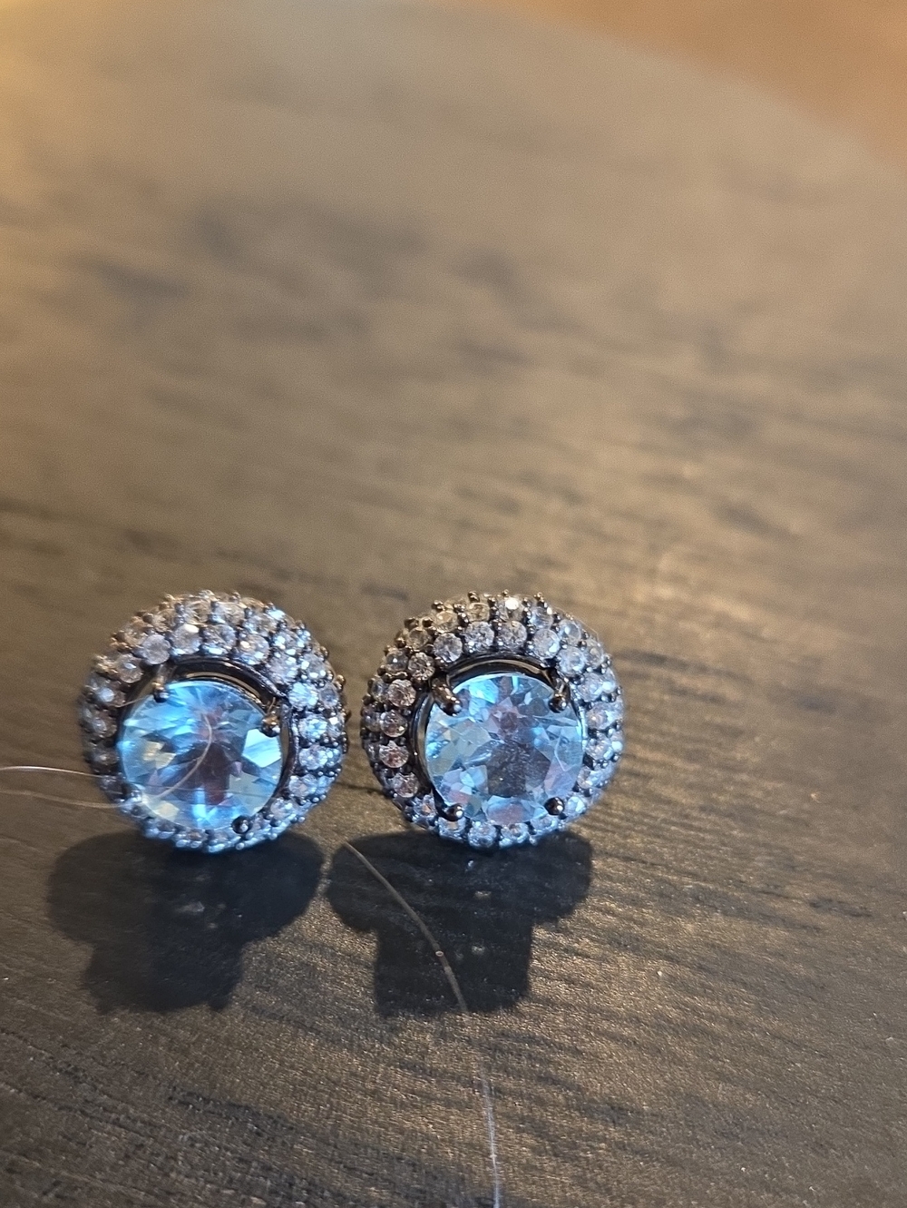 Brighton Oxidized Sterling Silver Stud Earrings with Light Blue Center Stones
